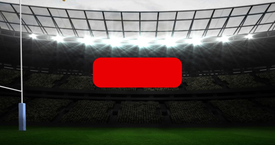 Digital Media Symbol with Rugby Balls in Illuminated Stadium