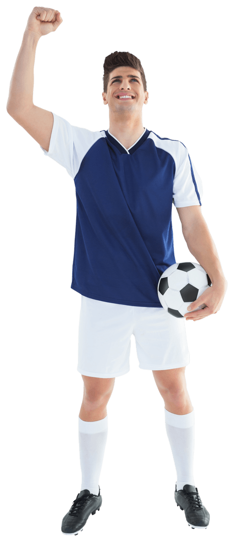 Transparent Joyful Soccer Player Celebrating Victory with Ball