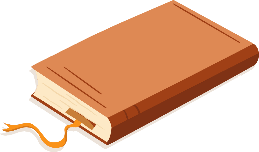 Orange Hardcover Book with Ribbon Bookmark on Transparent Background