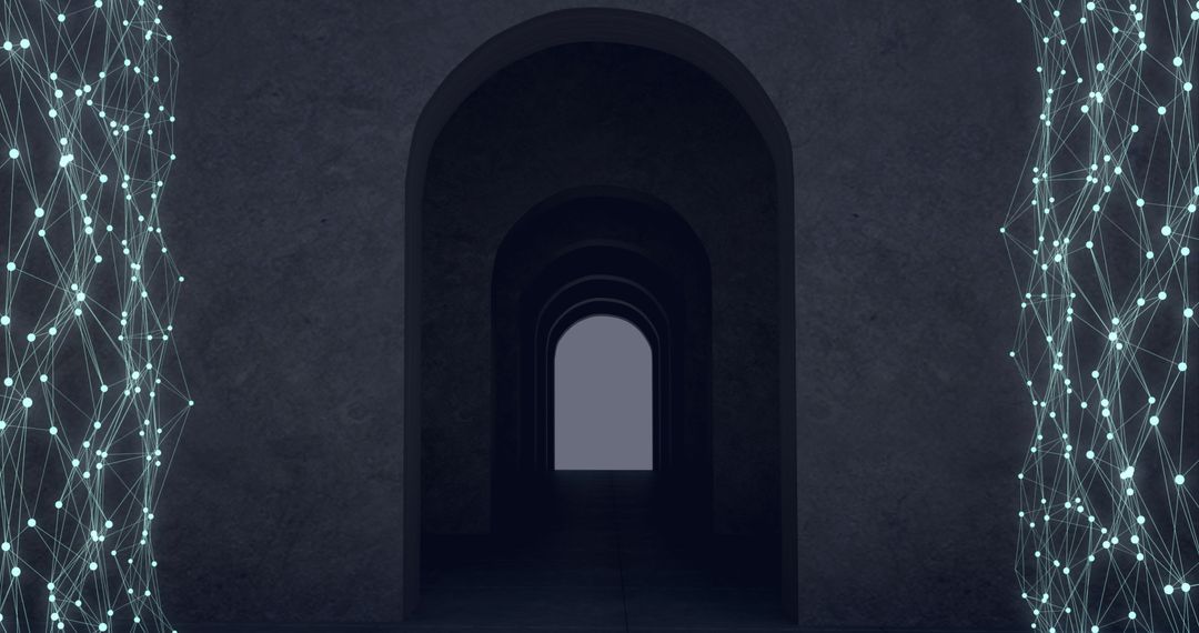 Abstract Digital Network Interacting with Darkened Doorway