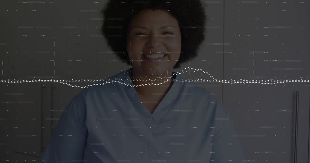 Smiling Biracial Female Doctor with Data Overlay