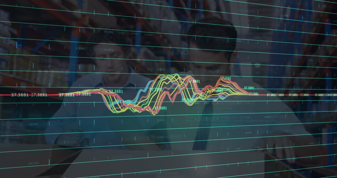 Digital Financial Analysis with Diverse Business Team in Warehouse