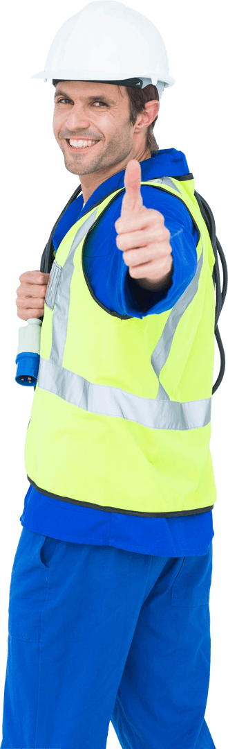 Happy Construction Worker Giving Thumbs Up in Protective Gear Transparent