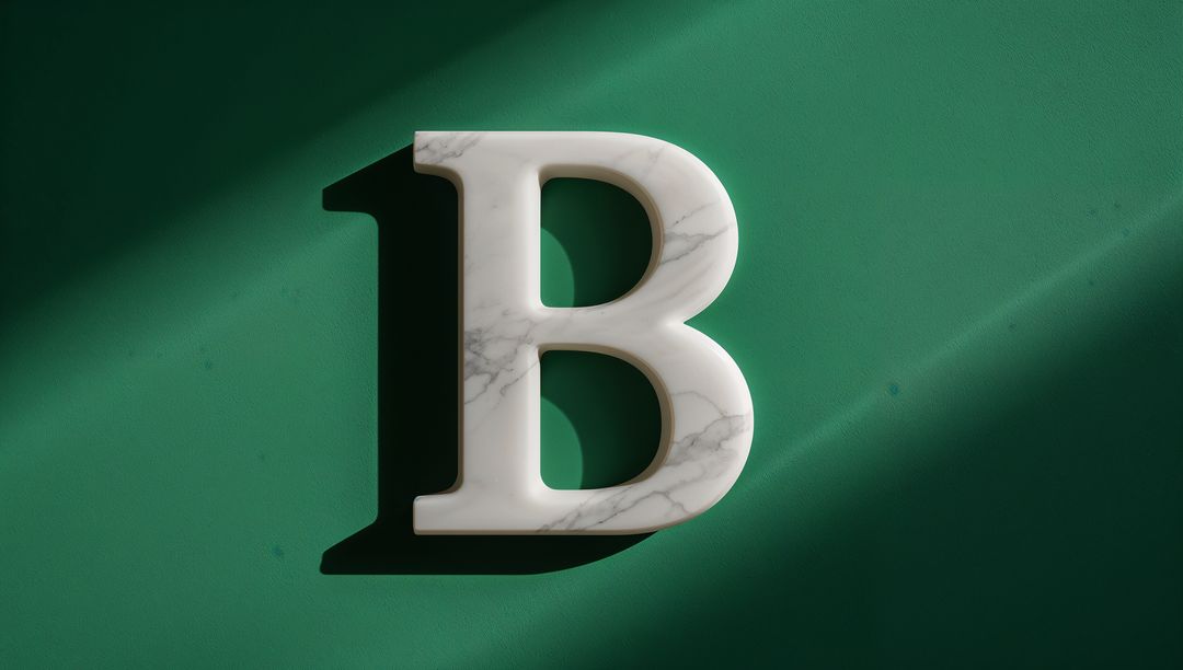 Marble Letter B on Green Background with Artistic Lighting