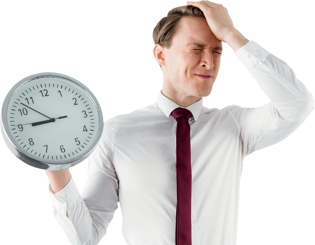Transparent Anxious Businessman Holding Clock Stress Management