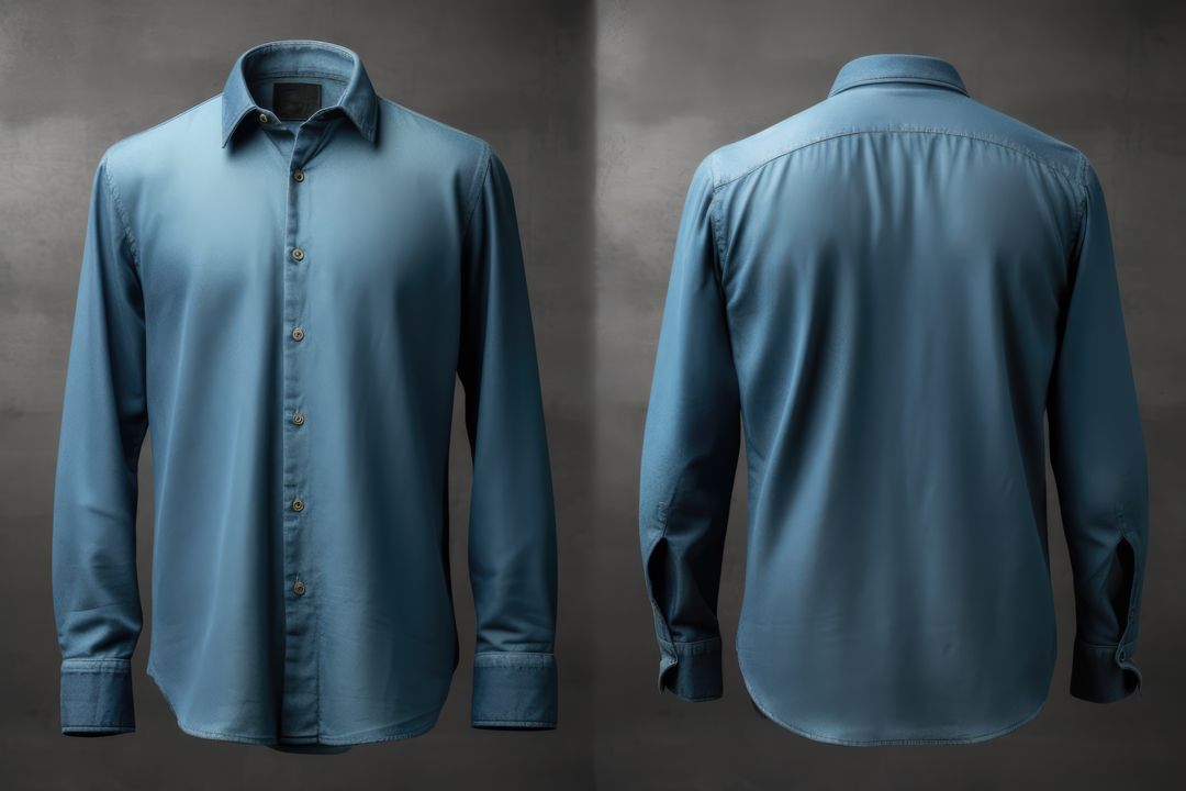 Front and back of blue shirt on grey background, created using generative ai technology - Free Images, Stock Photos and Pictures on Pikwizard.com