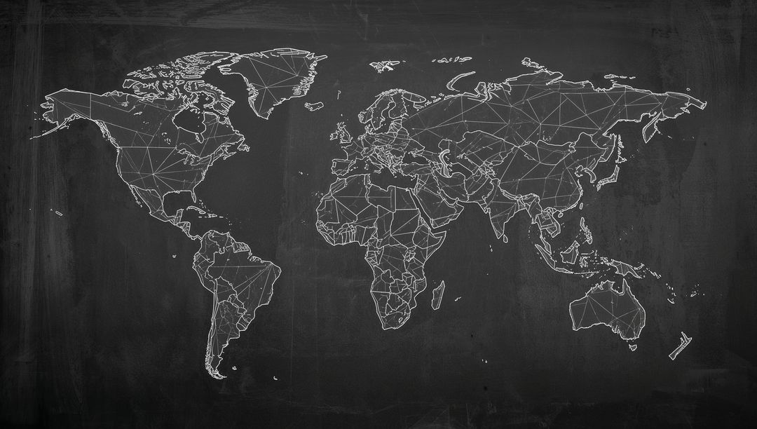 Stylized Geometric World Map Chalkboard Art