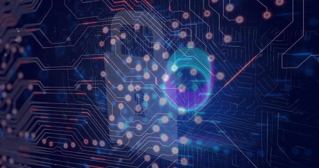 Futuristic Biometric Tech with Holographic Fingerprint and Padlock