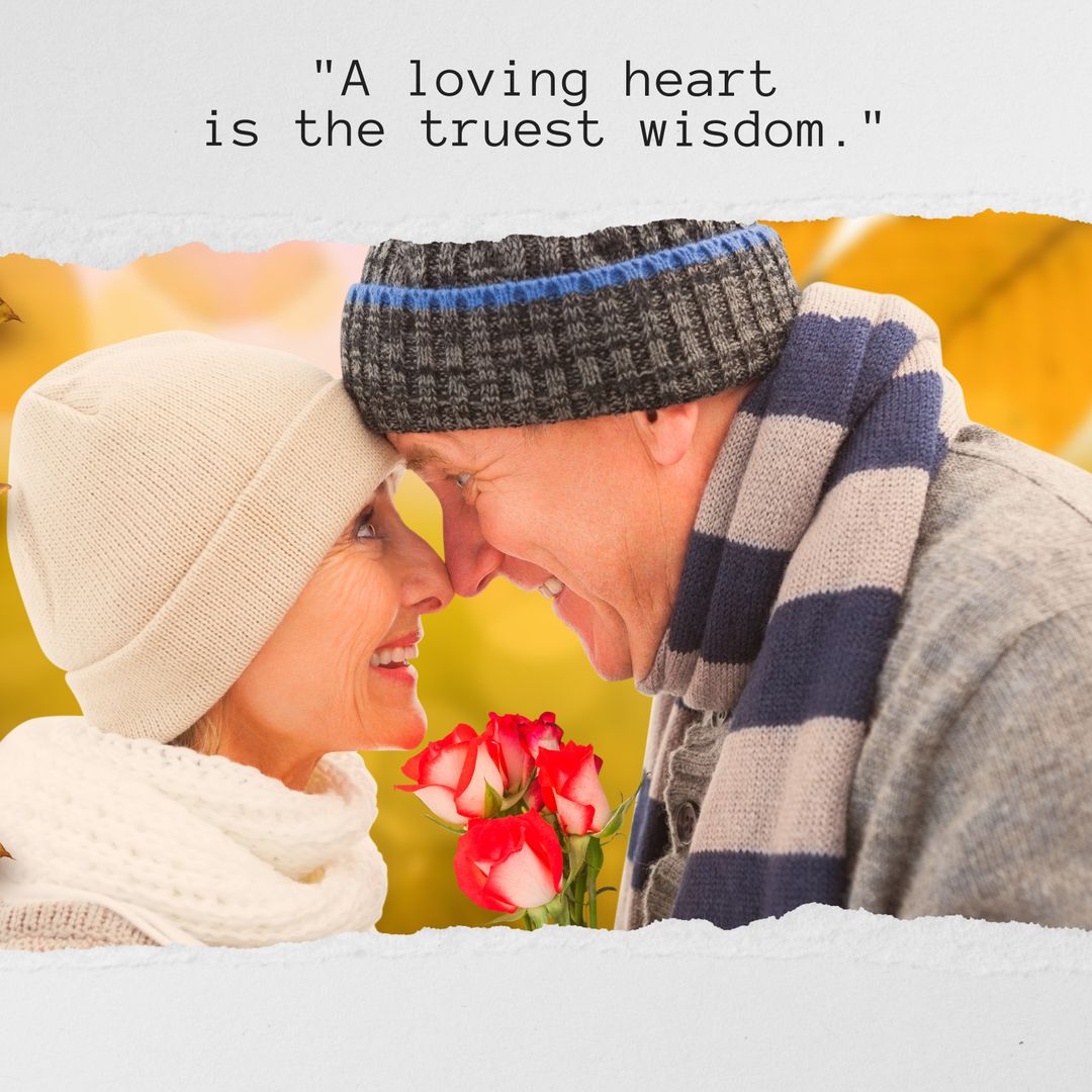 Senior Couple Embracing Love with Inspirational Quote - Download Free Stock Templates Pikwizard.com