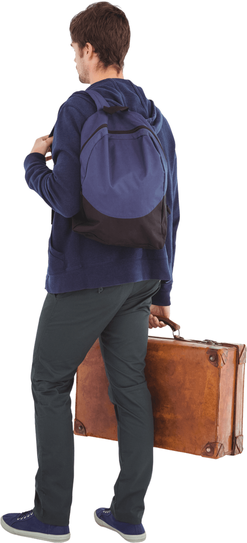 Transparent Image of Man Holding Briefcase and Wearing Backpack
