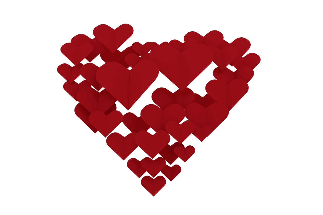 Multiple Red Hearts Forming Larger Heart on Transparent Background
