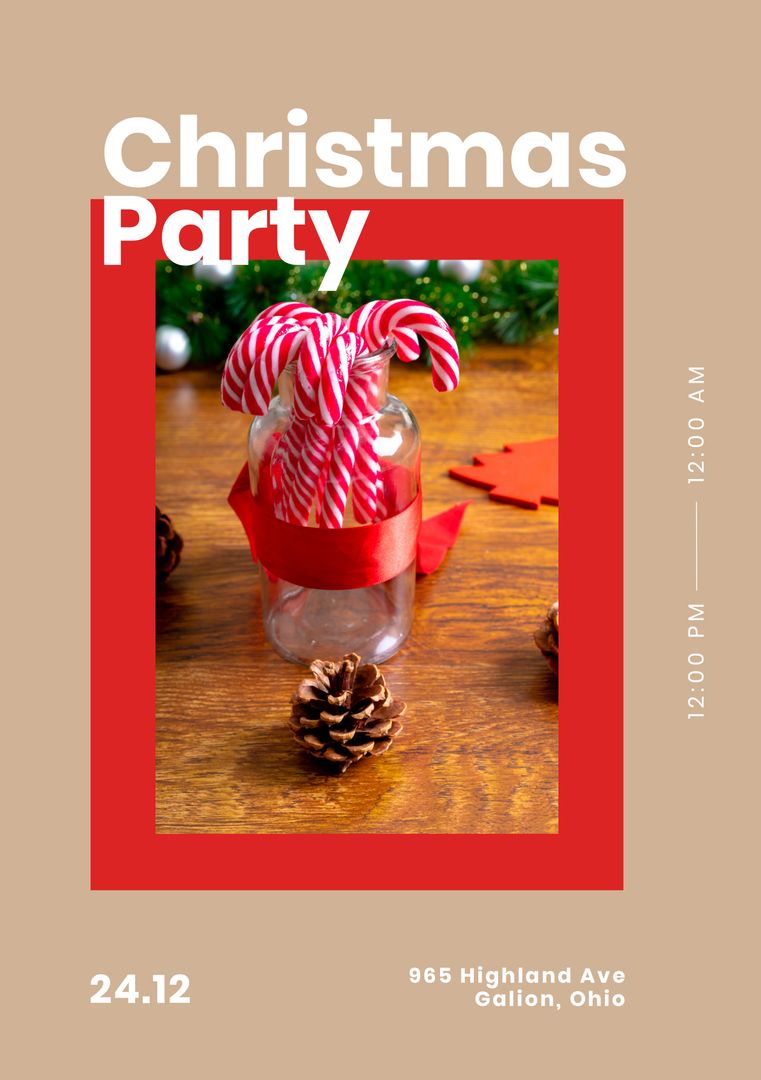 Christmas Party Invitation with Festive Candy Canes Decor