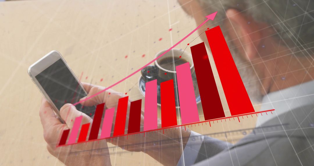 Business Executive Analyzing Financial Bar Chart on Smartphone