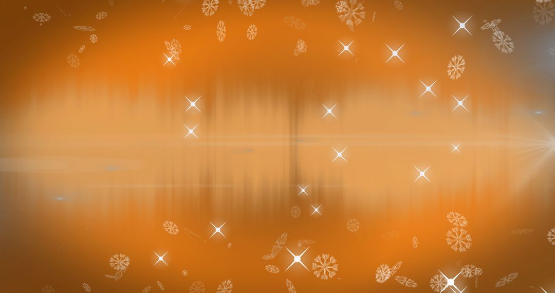 Abstract Snowflakes and Stars on Orange Background