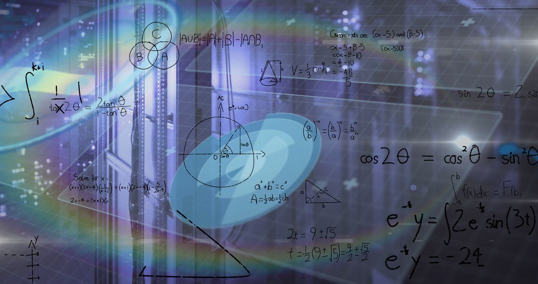 Mathematical Equations with Rainbow Lens in Modern Server Room