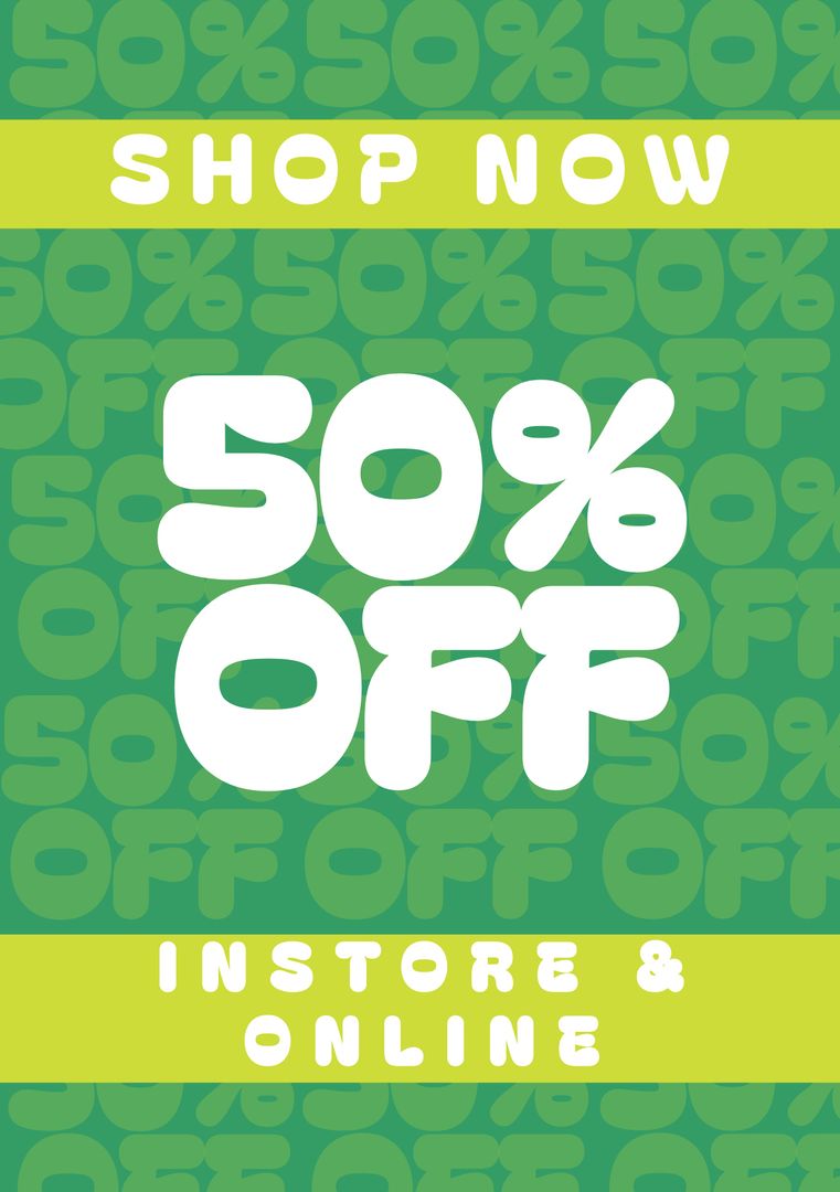 Vibrant Promotion Poster Announcing 50 percent Off Sale - Download Free Stock Templates Pikwizard.com