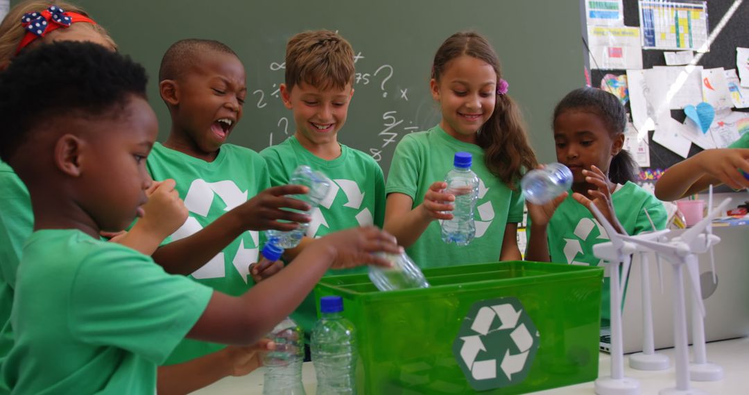 Diverse Children Learning Recycling and Sustainability