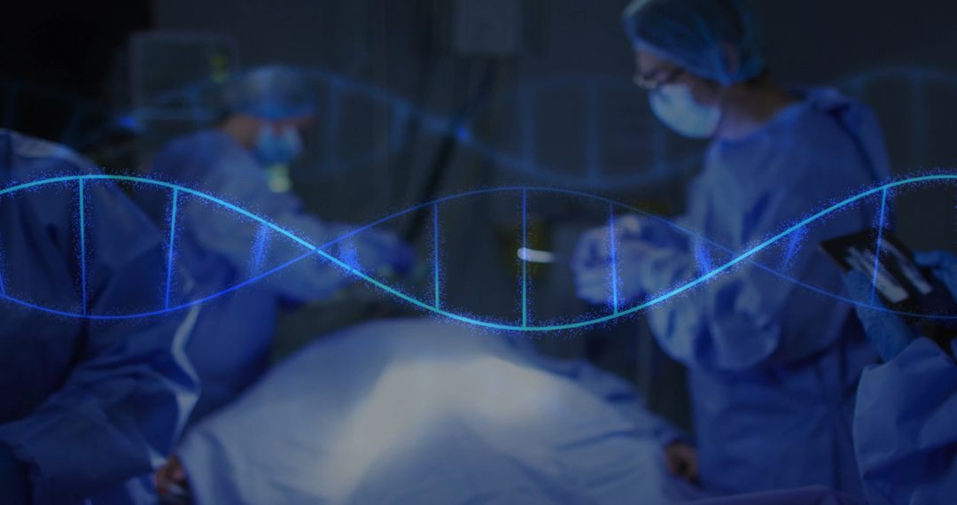 Surgeons in Operating Room with Digital DNA Overlay