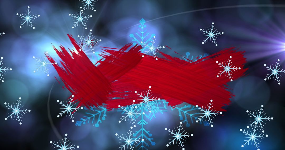 Festive Red Brush Strokes with Winter Snowflakes Background