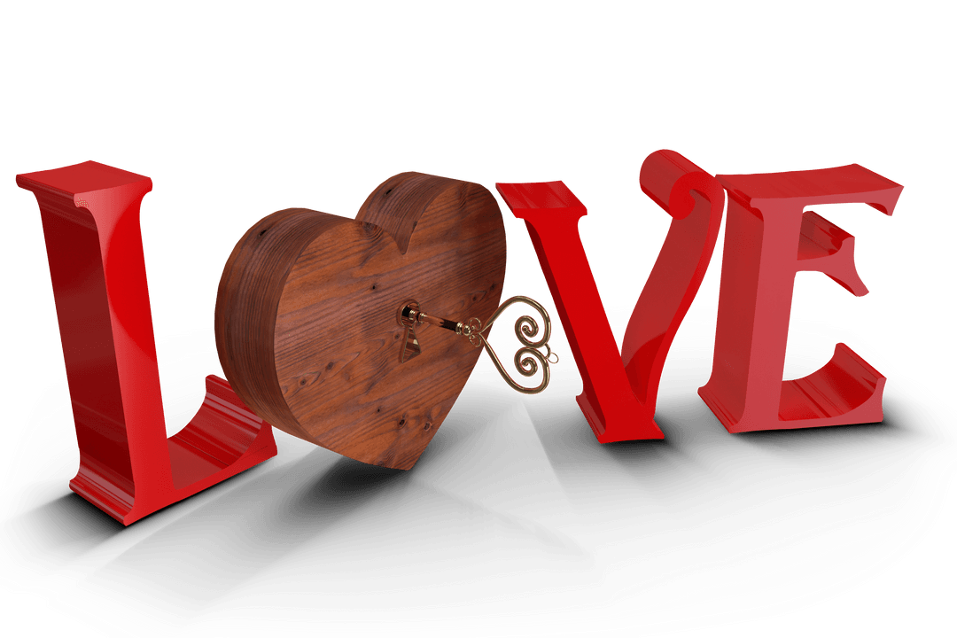 Transparent Love Illustrative Text with Heart and Key Design