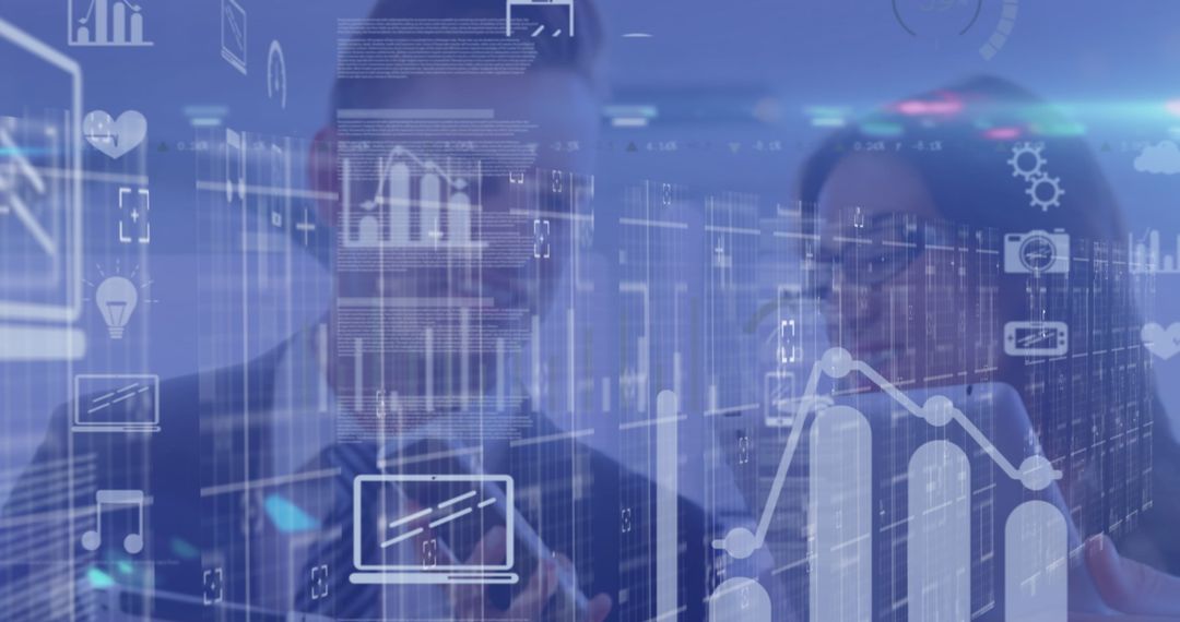 Business Analysis Concept with Digital Data Overlay and Icons