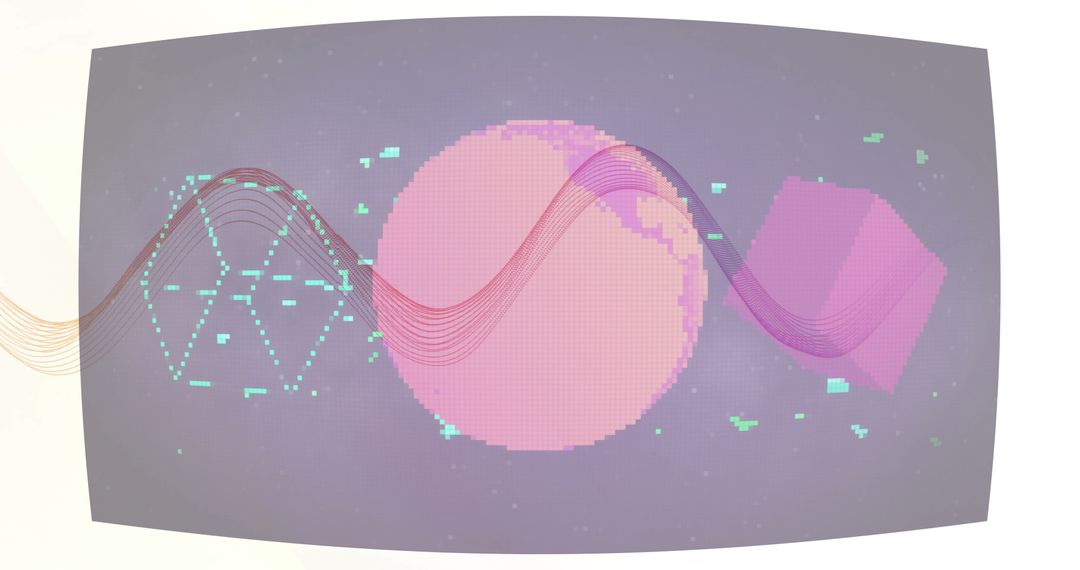 Abstract Digital Art with Pixel Shapes and Waveforms