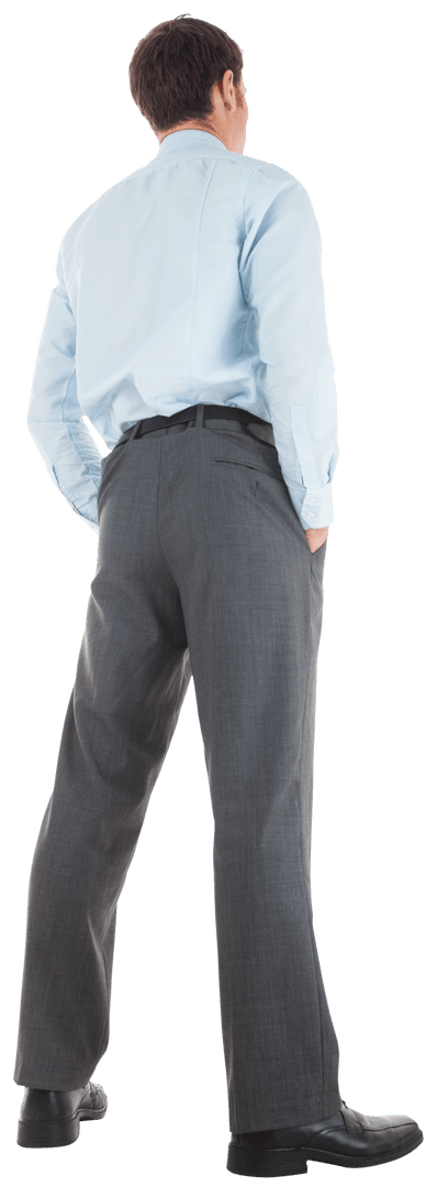 Businessman Viewed from Behind with Hands in Pockets Isolated on Transparent Background