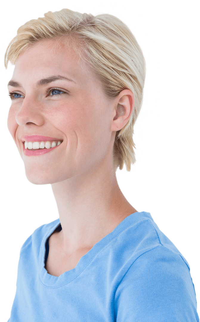 Happy Blond Woman Smiling on Transparent Background