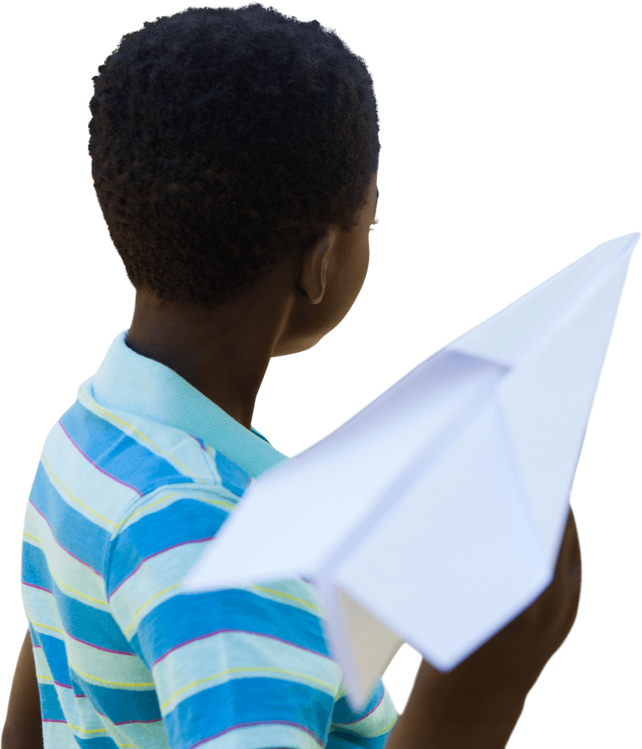 Child Holding Paper Airplane on Transparent Background, Dreaming of Flight