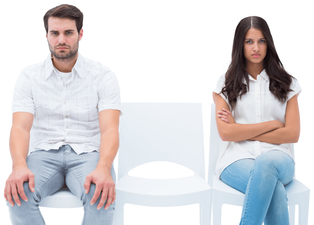 Transparent Couple Sitting in Silence After Argument