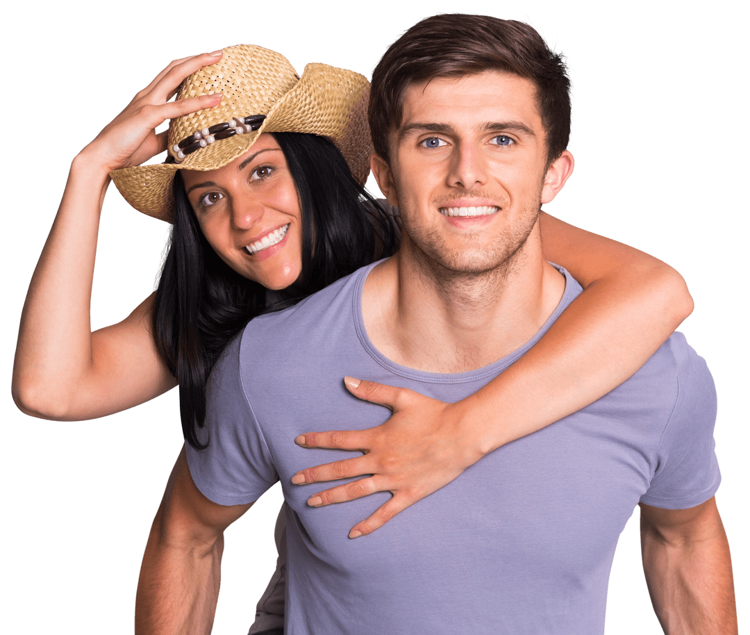 Couple Enjoying Playful Piggyback Ride Transparent Background