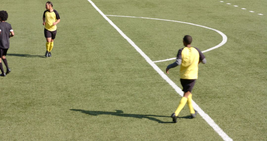 Soccer Players on Field Preparing for Corner Kick