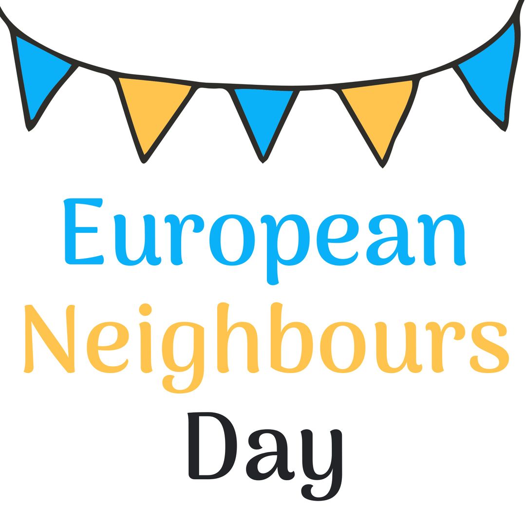 European Neighbours Day Celebration Poster with Blue and Yellow Bunting - Download Free Stock Templates Pikwizard.com