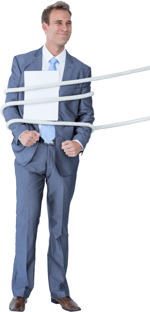 Transparent Businessman Tied with Rope Conflict Concept