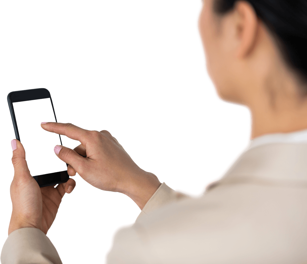 Transparent Businesswoman Using Smartphone in Professional Setting