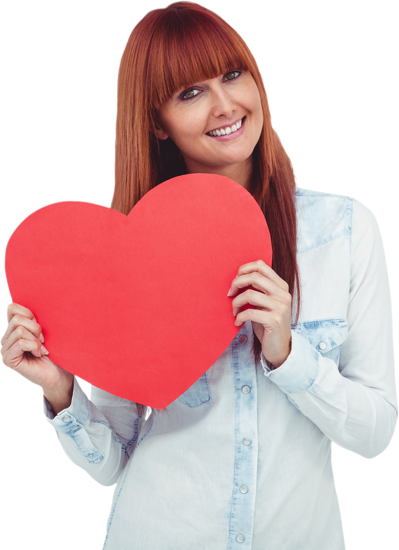 Smiling Woman Holding Large Red Heart Cutout for Transparent Background - Download Free Stock Images Pikwizard.com