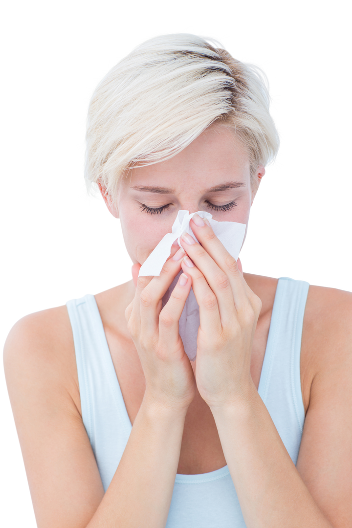 Transparent Image of Woman Sneezing and Blowing Nose Using Handkerchief - Download Free Stock Images Pikwizard.com