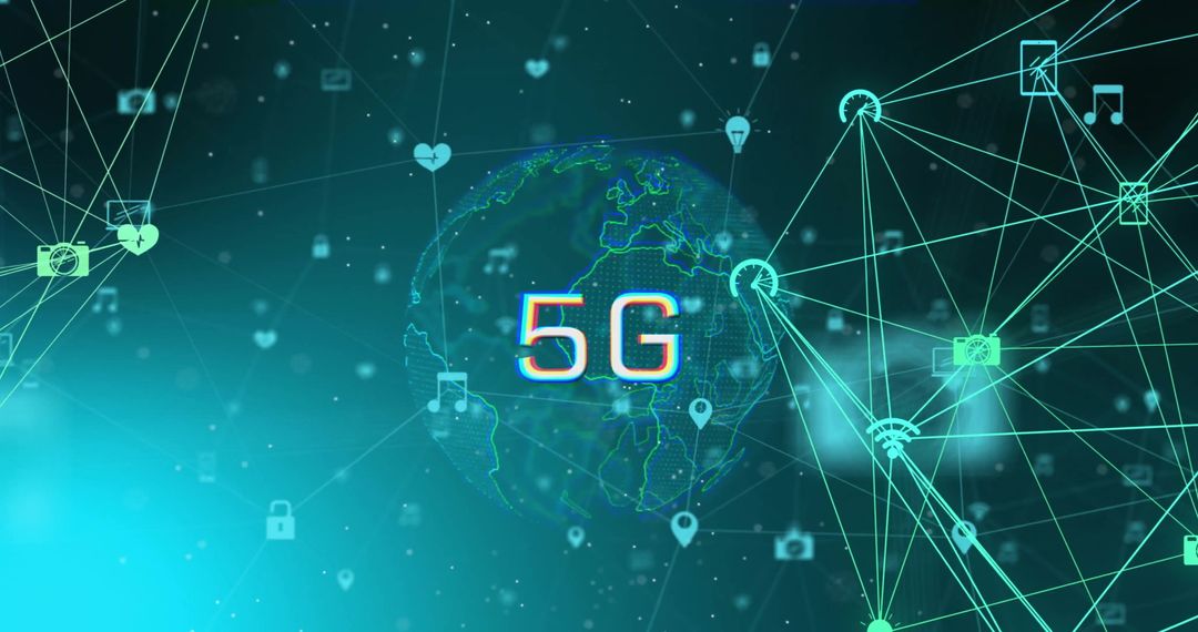 Digital Network Connections Around Glowing 5G Globe