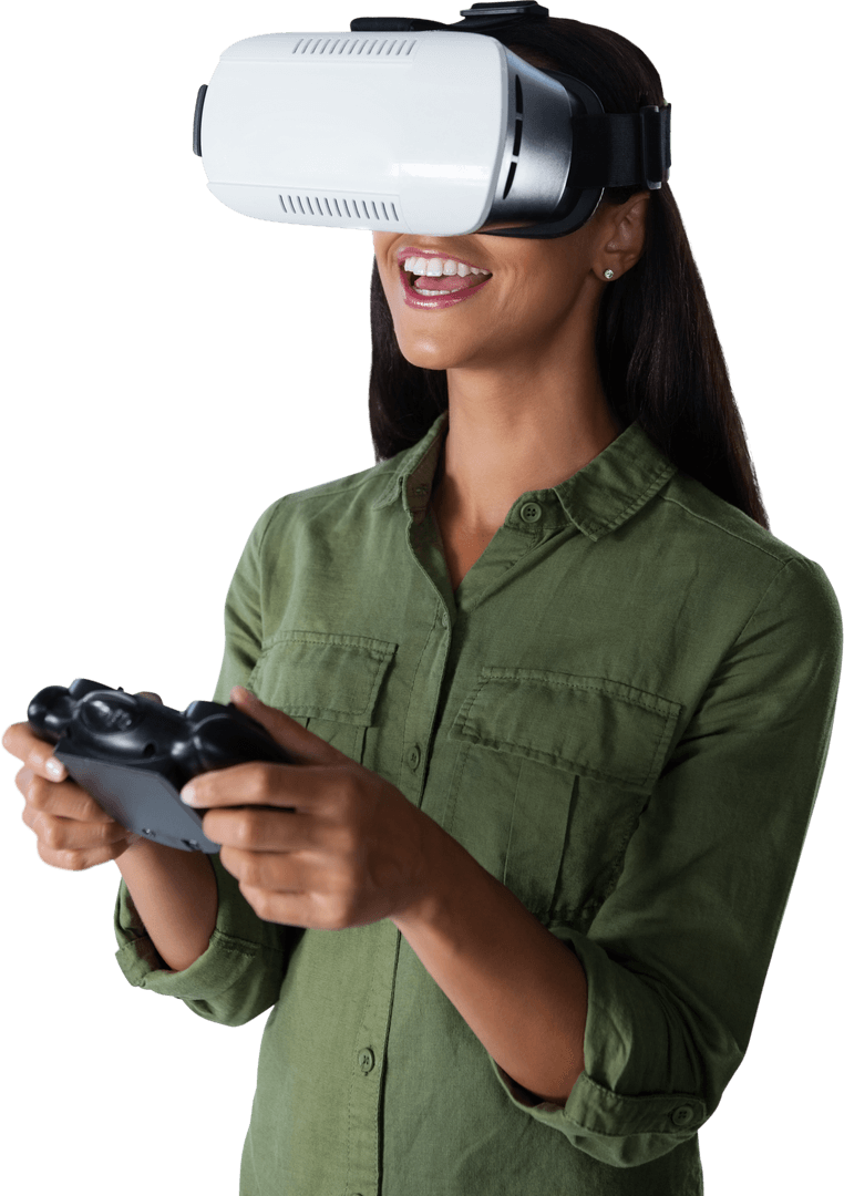 Transparent Background Woman Gaming with VR Headset