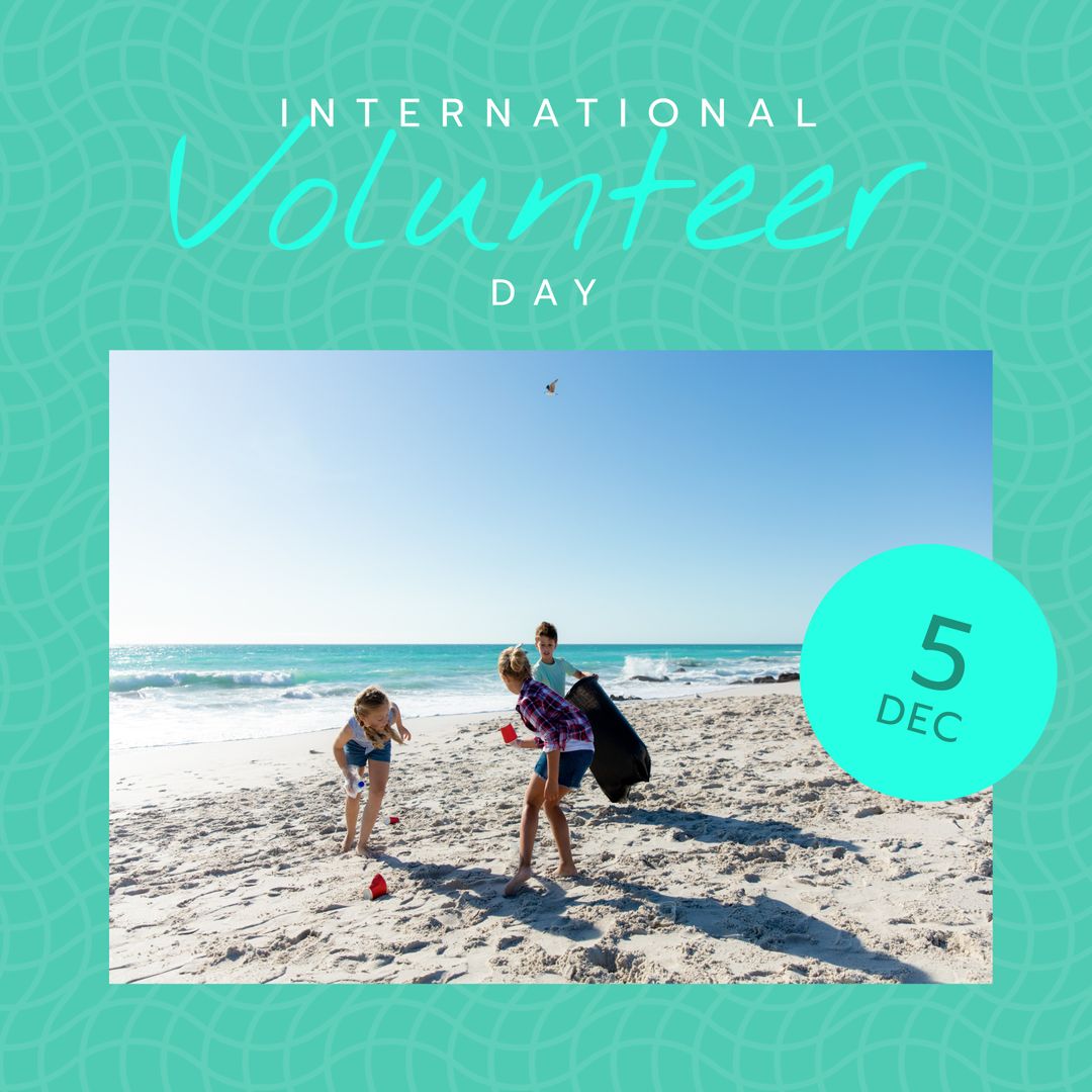 Children Engaging in Beach Clean-up on International Volunteer Day
