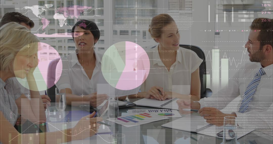 Business Team Analyzing Data Trends in Modern Meeting Room