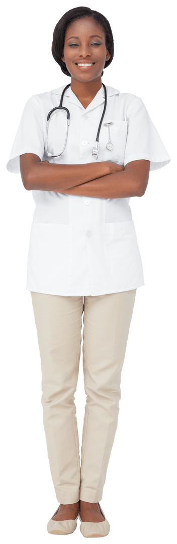 Confident Young Nurse in Uniform with Stethoscope on Transparent Background