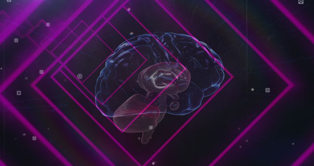 Retro Futuristic Brain with Geometric Lines and Digital Interface