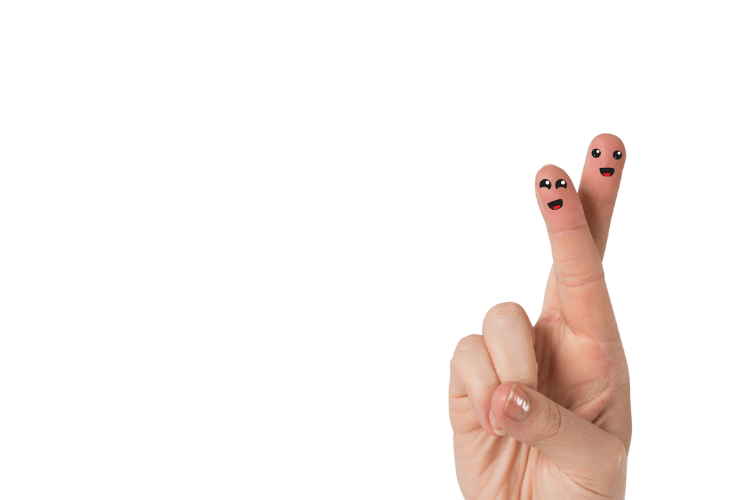 Happy Fingers with Drawn Faces on Transparent Background