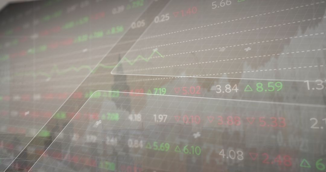 Digital Market Data Display with Trends and Arrows in Trading Office