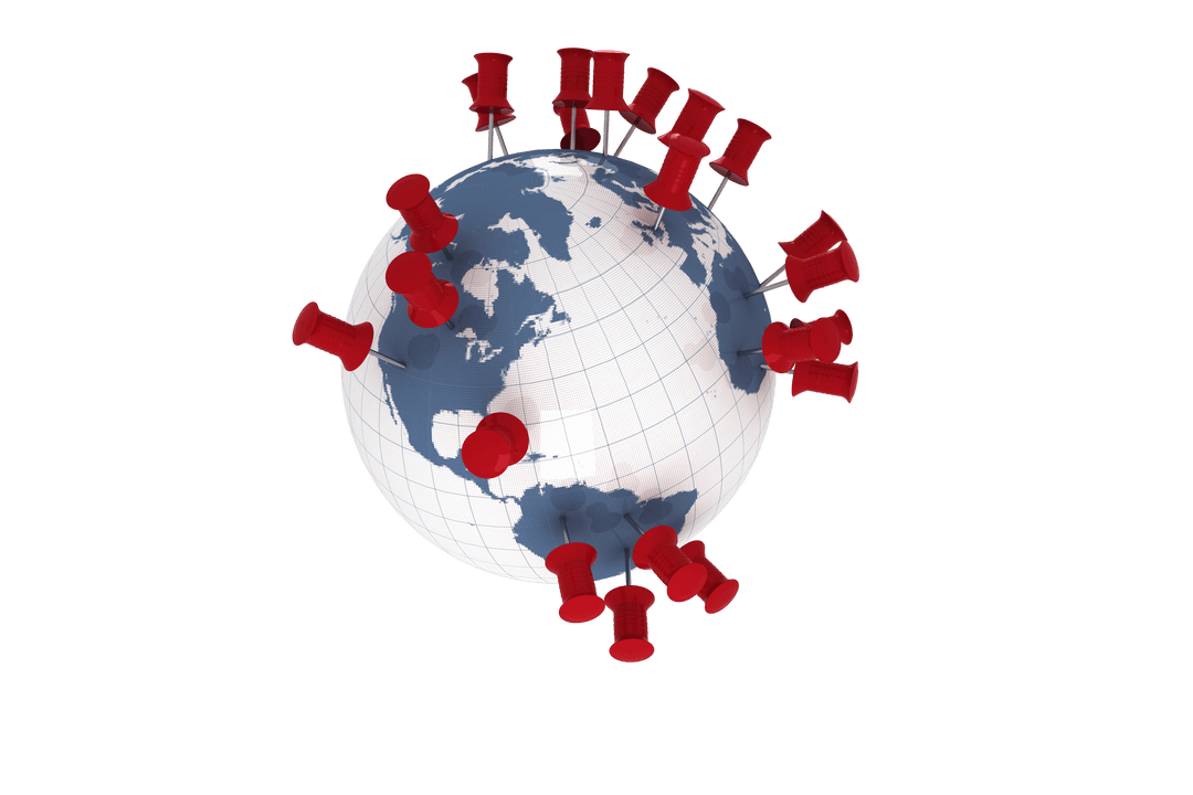 Worldwide Red Pins Stuck on Transparent Globe Illustration