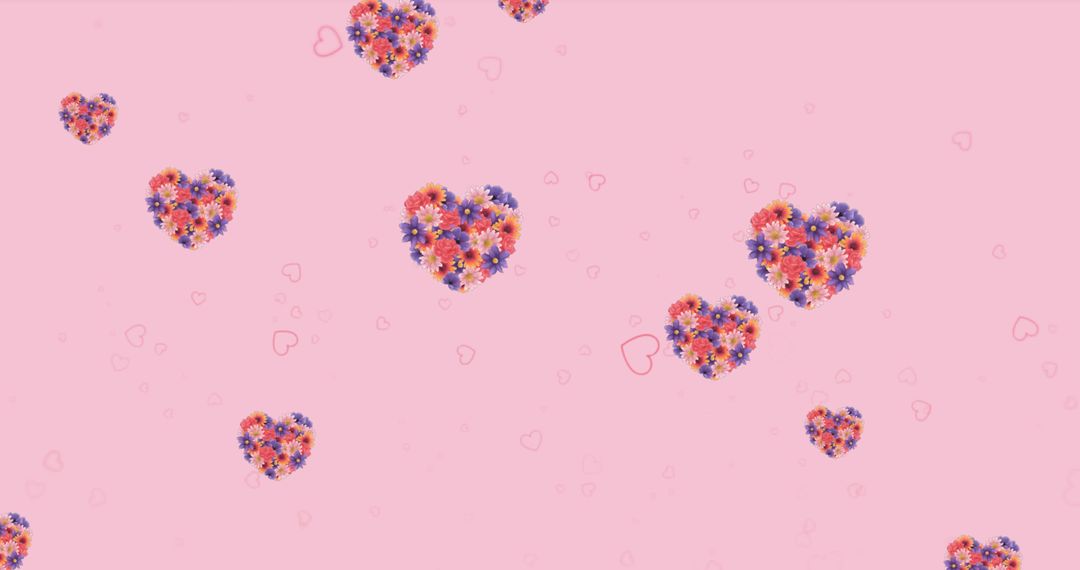 Floating Flower Hearts on Pink Background for Romantic Themes