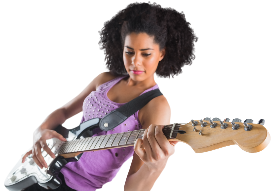 Biracial Woman Playing Guitar on Transparent Background, Creative Lifestyle Concept - Download Free Stock Images Pikwizard.com