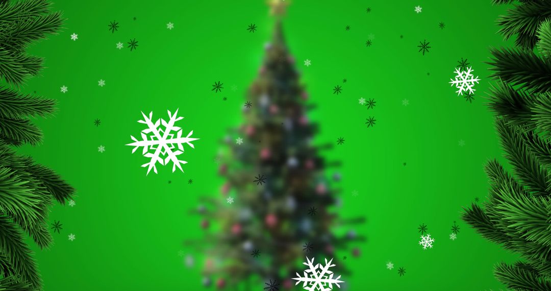 Festive Snowflakes Over Digital Christmas Tree Background