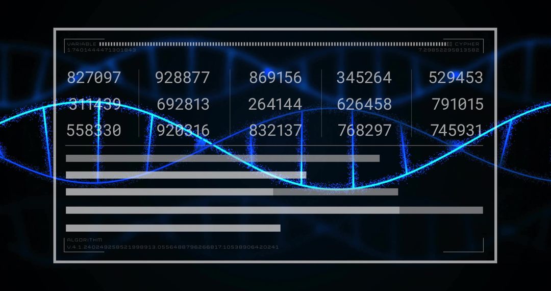 Futuristic Interface with Glowing Digital DNA and Data Visualization